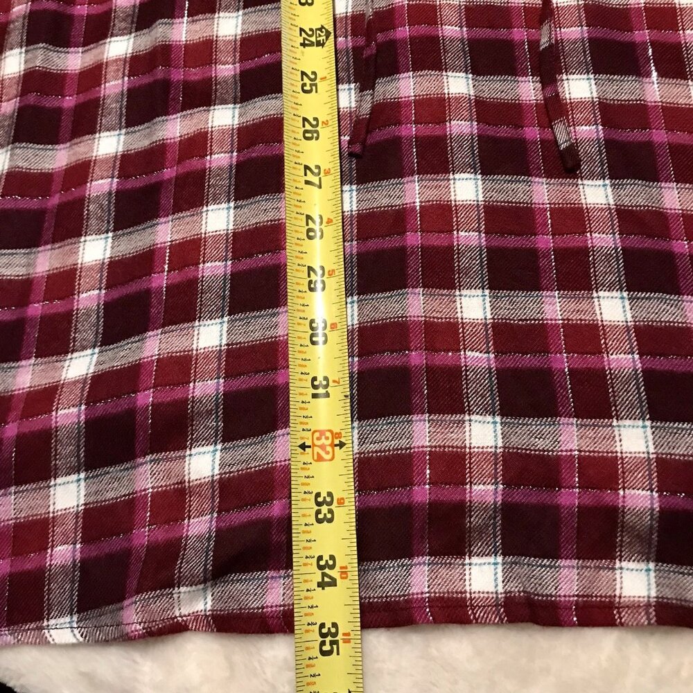 Lane‎ Bryant 22W 24W Purple Pink Rayon Flannel Plaid Lace Up Collar Tunic Top - Picture 6 of 6